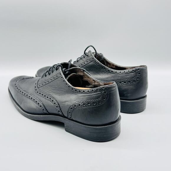 Cole Haan Shoes Men 9 Black Leather Wingtip Brogue Oxford Slip On Lace Up Dress - Picture 6 of 13
